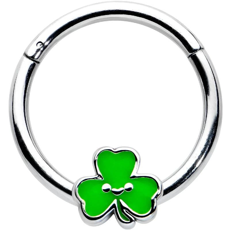 Nostalgic Nose Rings -16 Gauge 3/8 Sweet Happy Shamrock St Patricks Hinged Segment Ring Nostalgic Nose Rings -16 Gauge 3/8 Sweet Happy Shamrock St Patricks Hinged Segment Ring