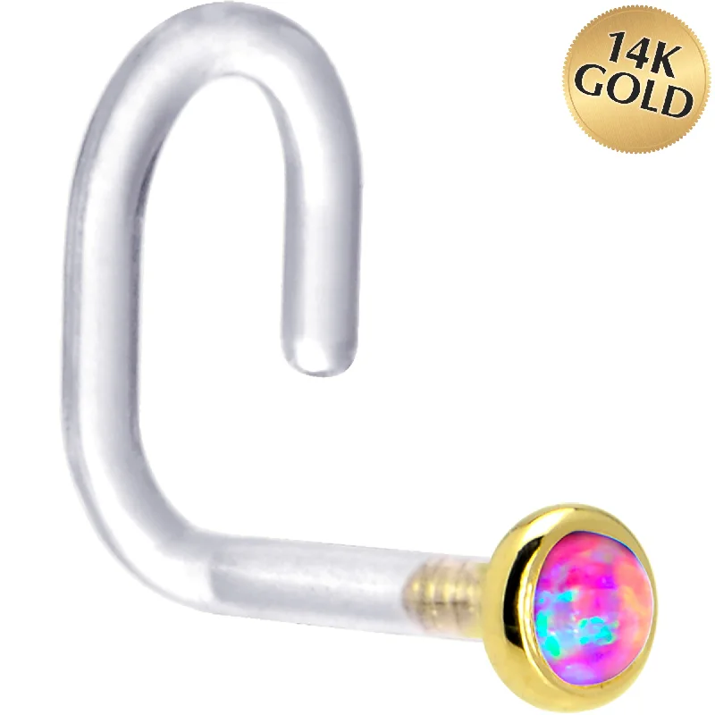 Nose Rings for Sensitive Piercing Areas -18 Gauge 1/4 Yellow Gold 2mm Purple Synthetic Opal Bioplast Nose Ring Nose Rings for Sensitive Piercing Areas -18 Gauge 1/4 Yellow Gold 2mm Purple Synthetic Opal Bioplast Nose Ring