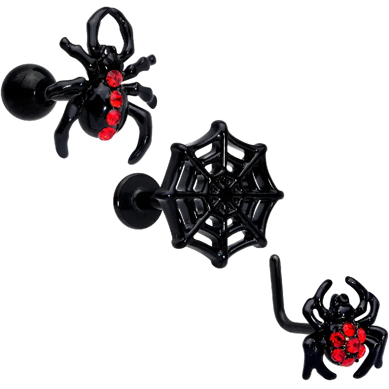 Women's Earrings – Elegant Designs for Every Personality--16 Gauge 20 Gauge Red Spider Halloween Cartilage Labret Nose Set of 3