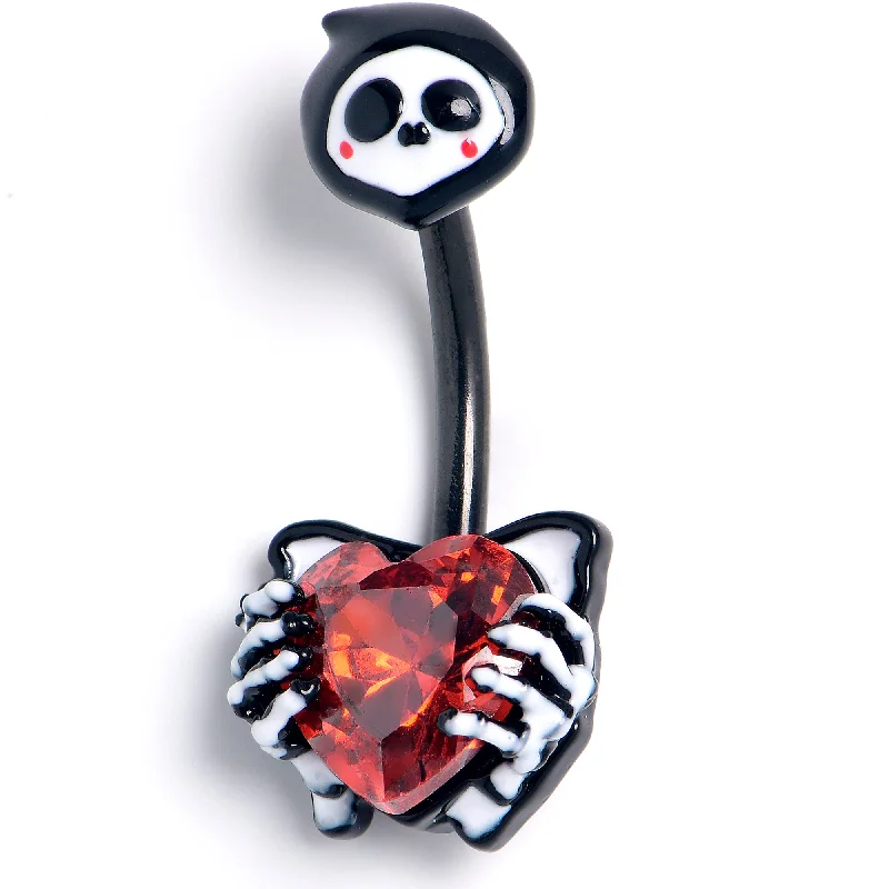 Stylish Belly Rings for Fashion-Forward Women -Red Gem Black Skeleton Heart Double Mount Belly Ring Stylish Belly Rings for Fashion-Forward Women -Red Gem Black Skeleton Heart Double Mount Belly Ring