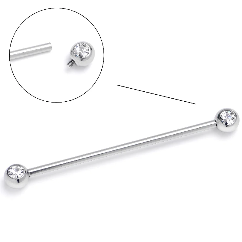 Women's Earrings – Elegant Designs for Every Personality--14 Gauge Clear Gem Internally Threaded Industrial Barbell 38mm