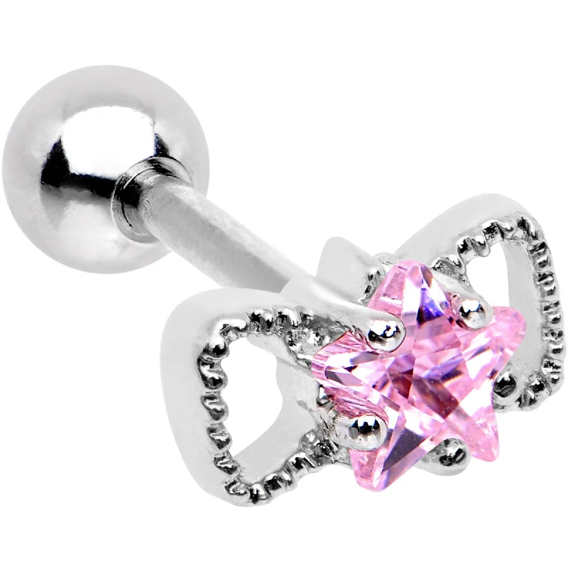 Women's Earrings – Elegant Designs for Every Personality--16 Gauge 1/4 Pink Star CZ Gem Bow Tie Cartilage Tragus Earring Women's Earrings – Elegant Designs for Every Personality--16 Gauge 1/4 Pink Star CZ Gem Bow Tie Cartilage Tragus Earring