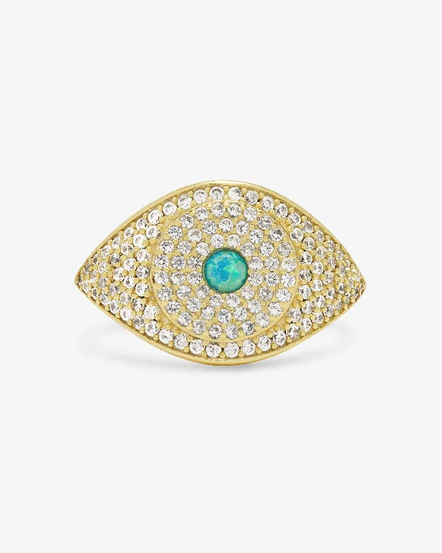 Chic Women's Rings for Fashion-Forward Looks-Blue Opal Evil Eye Ring - Gold|Blue Opal