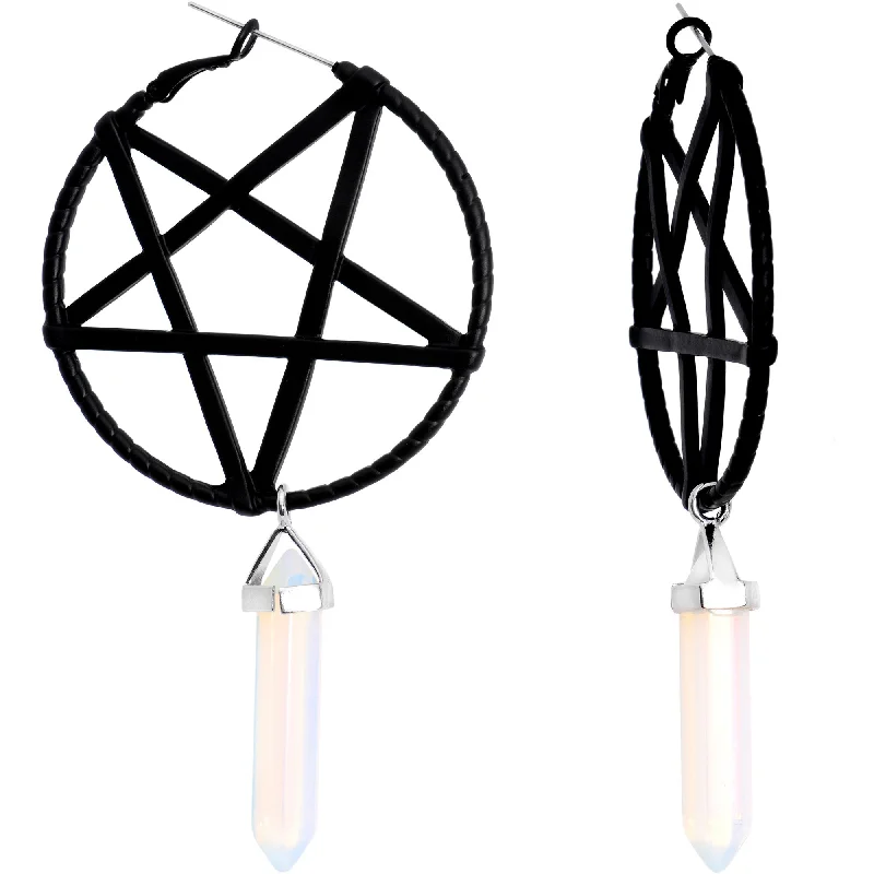 Women's Earrings – Elegant Designs for Every Personality--Opalite Stone Black Star Pentagram Tunnel Plug Earrings Women's Earrings – Elegant Designs for Every Personality--Opalite Stone Black Star Pentagram Tunnel Plug Earrings
