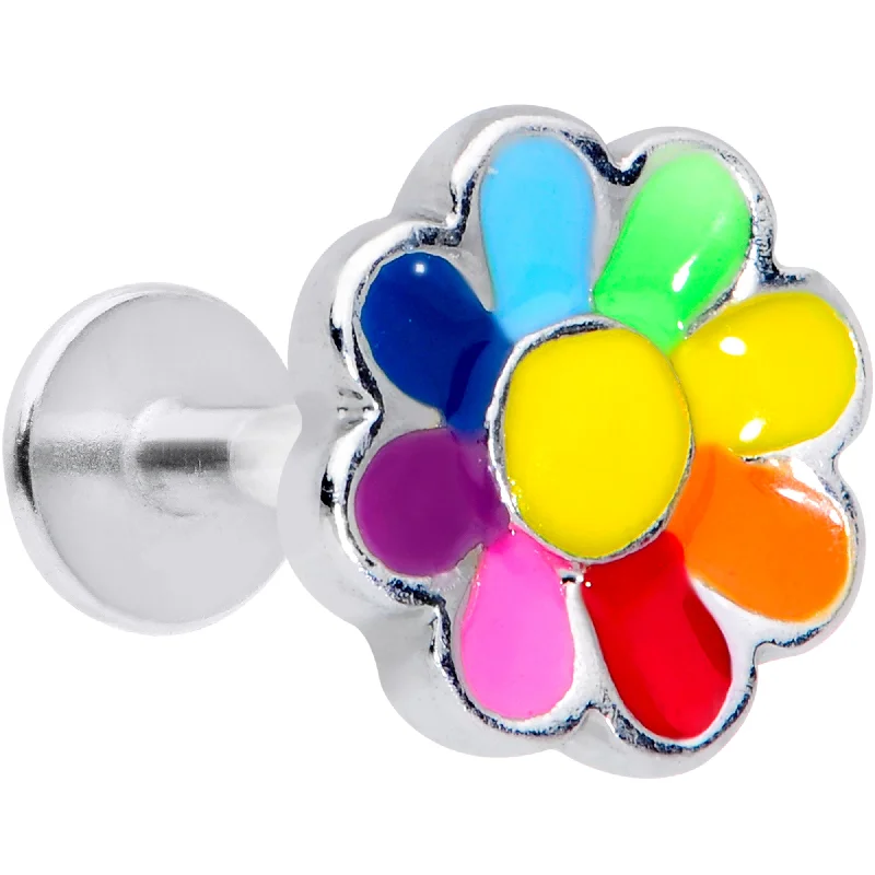 Women's Earrings – Elegant Designs for Every Personality--16 Gauge 1/4 Rainbow Hippie Flower Labret Monroe Tragus