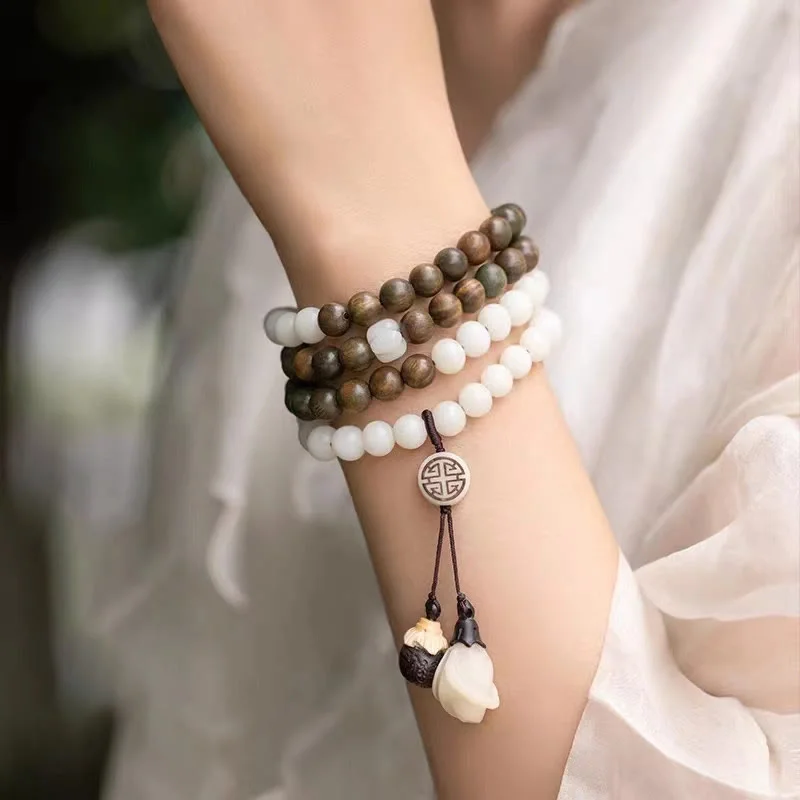 Women's Bangles with Mixed Metals-Buddha Stones Natural Green Sandalwood Bodhi Seed Soothing Bracelet Women's Bangles with Mixed Metals-Buddha Stones Natural Green Sandalwood Bodhi Seed Soothing Bracelet