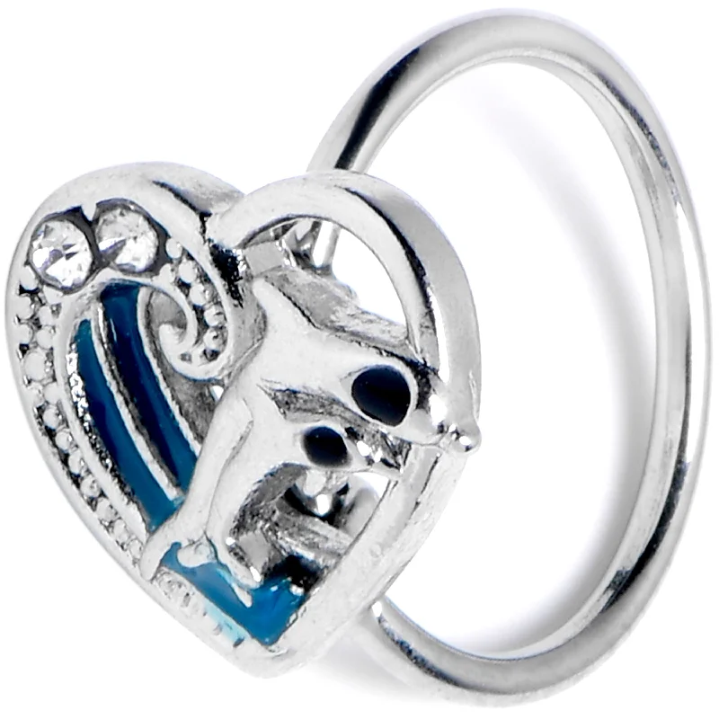 Beautiful Nose Rings for Every Occasion -20 Gauge 5/16 Clear Gem Dolphin Heart Delight Nose Hoop Beautiful Nose Rings for Every Occasion -20 Gauge 5/16 Clear Gem Dolphin Heart Delight Nose Hoop