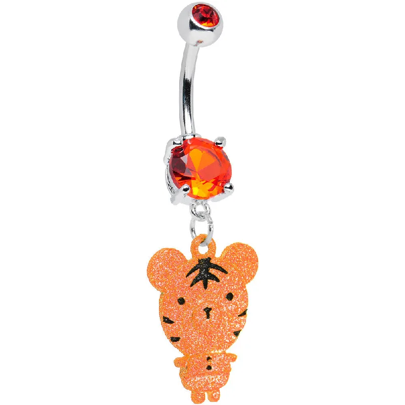 Trendy Belly Rings for Statement Looks -Orange Gem Orange Neon Adorable Baby Tiger Dangle Belly Ring Trendy Belly Rings for Statement Looks -Orange Gem Orange Neon Adorable Baby Tiger Dangle Belly Ring