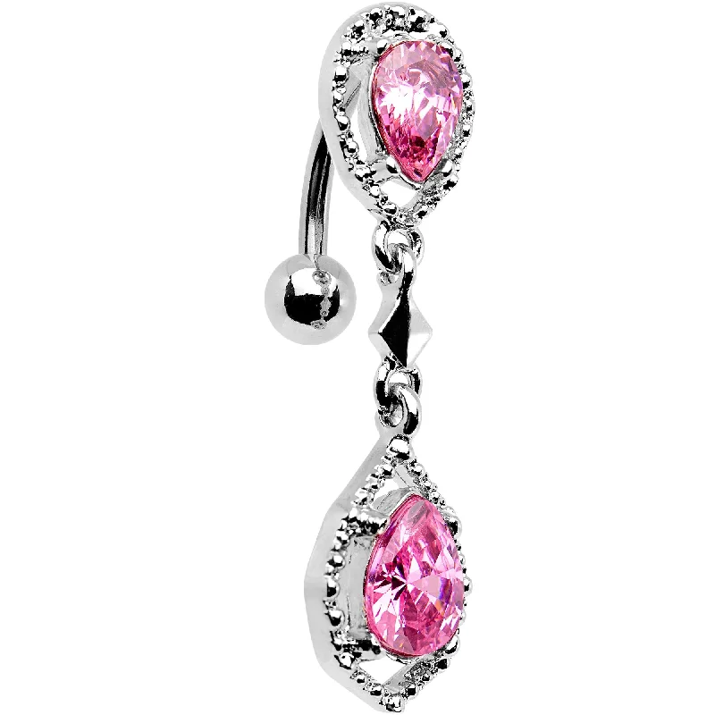 Comfortable Belly Rings with Adjustable Fit -Pink Gem Twin Top Mount Dangle Belly Ring Comfortable Belly Rings with Adjustable Fit -Pink Gem Twin Top Mount Dangle Belly Ring