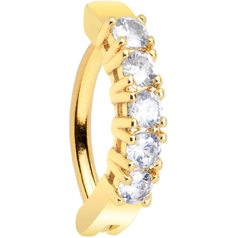 Beautiful Belly Rings for Fashion-Forward Looks -Clear CZ Gem Gold Tone Glamour Quintet Hinged Hoop Belly Ring Beautiful Belly Rings for Fashion-Forward Looks -Clear CZ Gem Gold Tone Glamour Quintet Hinged Hoop Belly Ring