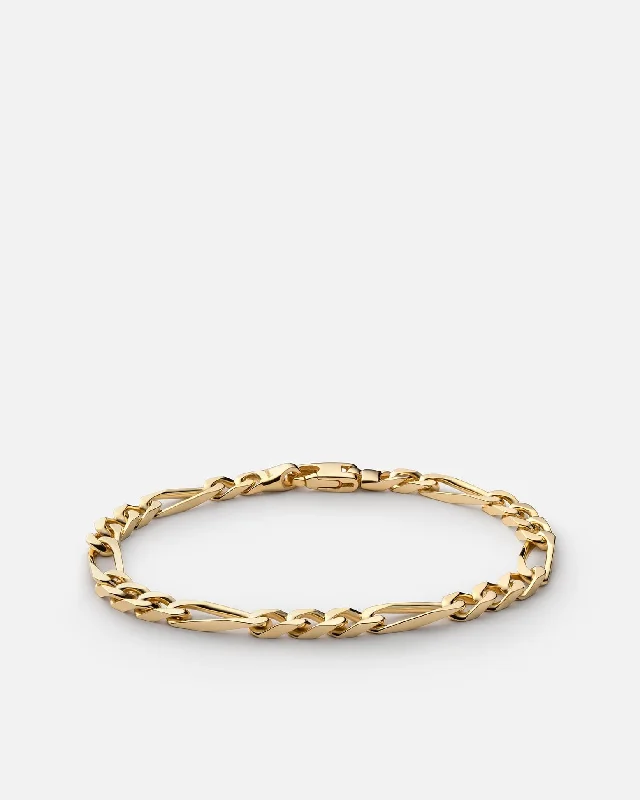 Leather Bracelets for Men-5mm Figaro Chain Bracelet, Gold Vermeil
