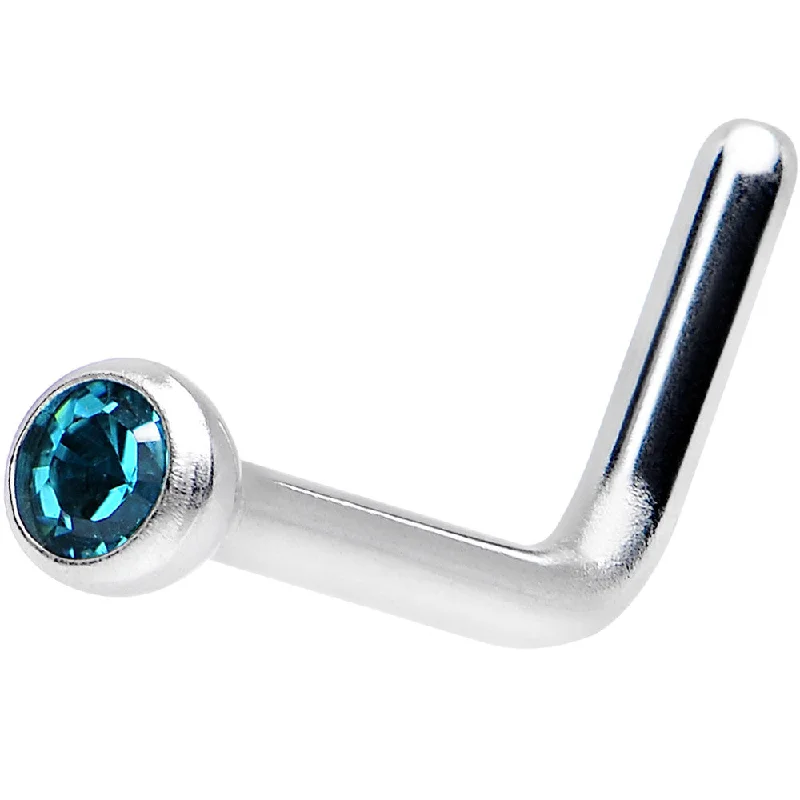 Double Hoop Nose Rings -18 Gauge Blue L-Shaped Nose Ring Created with Crystals