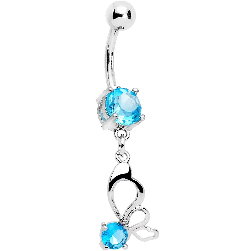 Stunning Belly Rings with Colorful Stones -Aqua CZ Gem Surreal Butterfly Dangle Belly Ring Stunning Belly Rings with Colorful Stones -Aqua CZ Gem Surreal Butterfly Dangle Belly Ring
