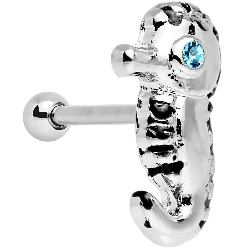 Women's Earrings – Elegant Designs for Every Personality--16 Gauge 1/4 Aqua Gem Eyeball Seahorse Cartilage Earring