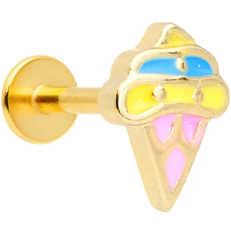 Trendy Lip Rings with Modern Style16 Gauge 5/16 Gold Tone Pink Blue Ice Cream Cone Labret Monroe Tragus