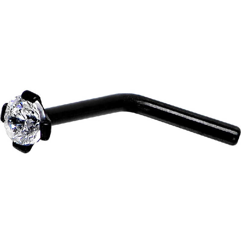 Vintage Nose Rings -20 Gauge 1/4 Clear CZ Black Titanium IP L-Shaped Nose Ring