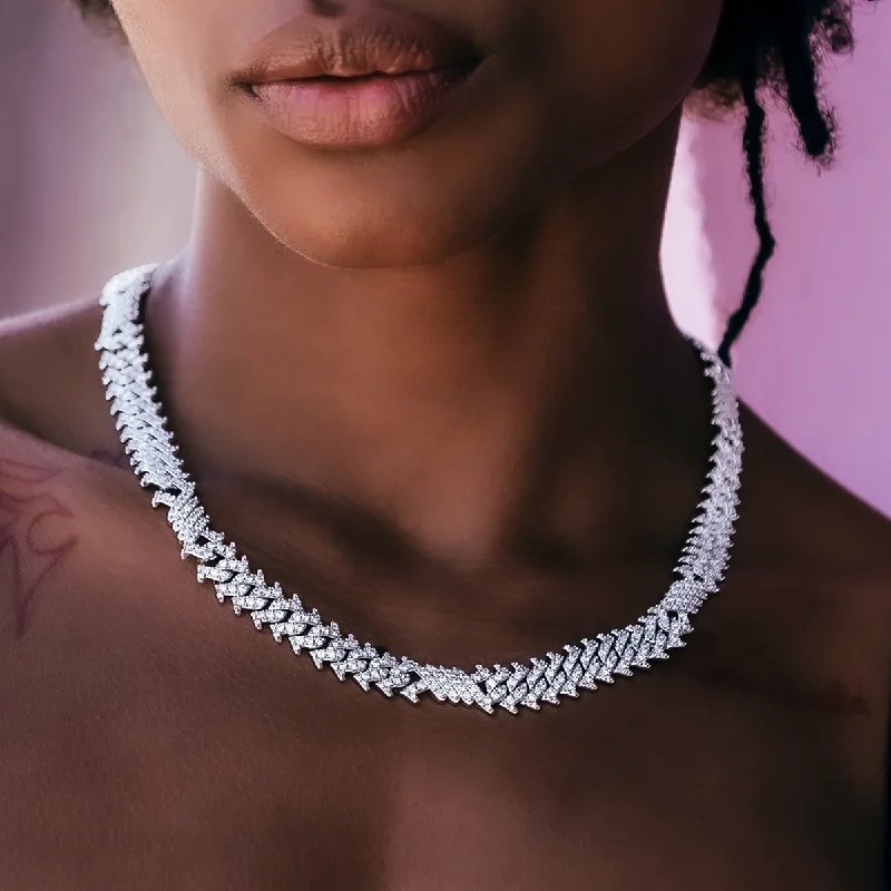 Shop Classic Women's Necklaces & Pendants with a Modern Twist-Iced Spiked Cuban Necklace Shop Classic Women's Necklaces & Pendants with a Modern Twist-Iced Spiked Cuban Necklace