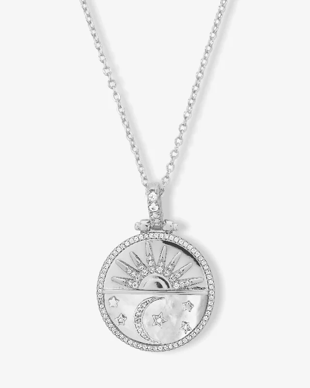 Shop Classic Women's  Necklaces & Pendants with a Modern Twist-New Beginnings Medallion Necklace - Silver|White Diamondettes