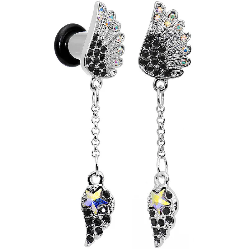 Women's Earrings – Elegant Designs for Every Personality--2 Gauge Aurora Black Gem Arial Angel Wings Dangle Plug Set Women's Earrings – Elegant Designs for Every Personality--2 Gauge Aurora Black Gem Arial Angel Wings Dangle Plug Set