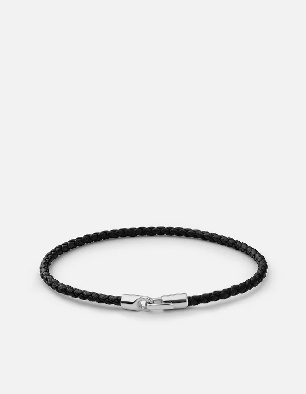 Trendy Men's Bracelets with Engraved Quotes-Cruz Leather Bracelet, Sterling Silver