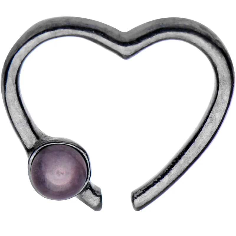 Women's Earrings – Elegant Designs for Every Personality--Black IP 925 Silver Purple Quartz Heart Right Daith Cartilage Tragus