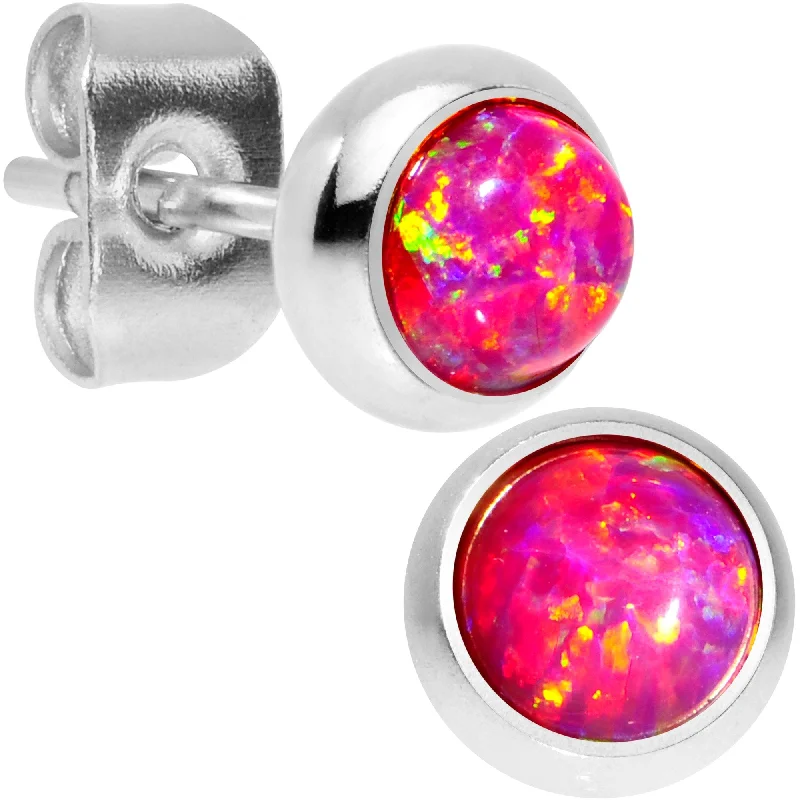 Women's Earrings – Elegant Designs for Every Personality--Red Synthetic Opal 316L Surgical Steel Stud Earrings