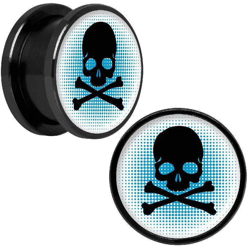 Women's Earrings – Elegant Designs for Every Personality--Blue Black Skull Black Anodized Screw Fit Plug Set 5/8 Women's Earrings – Elegant Designs for Every Personality--Blue Black Skull Black Anodized Screw Fit Plug Set 5/8