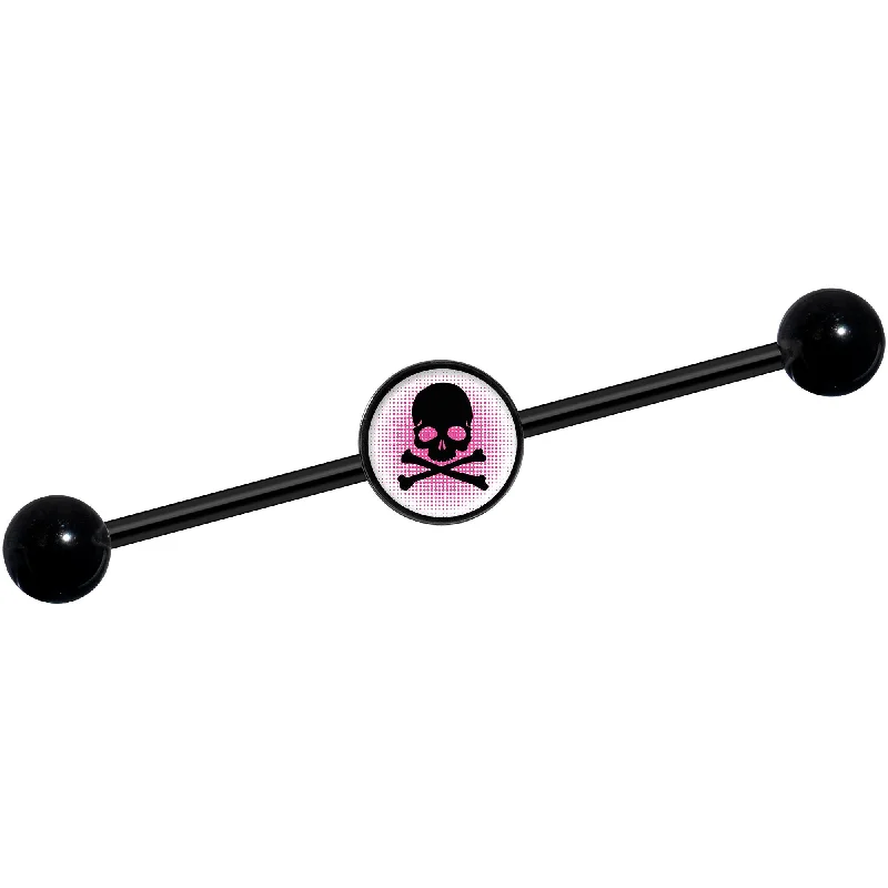 Women's Earrings – Elegant Designs for Every Personality--14 Gauge Pink Black Skull Black Industrial Barbell 37mm