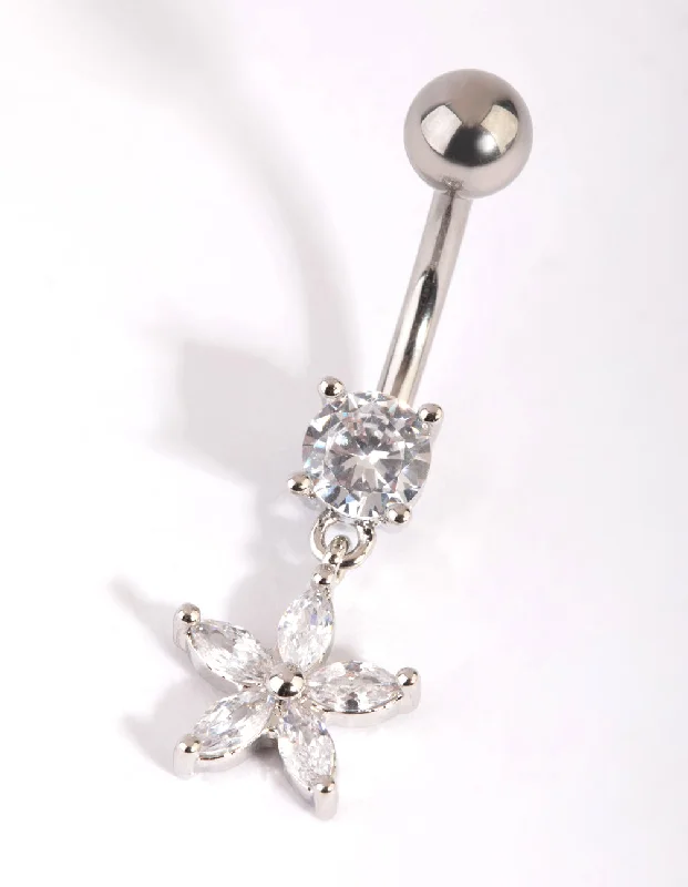 Comfortable Belly Rings for Exclusive Fashion -Surgical Steel Cubic Zirconia Flower Belly Bar Comfortable Belly Rings for Exclusive Fashion -Surgical Steel Cubic Zirconia Flower Belly Bar