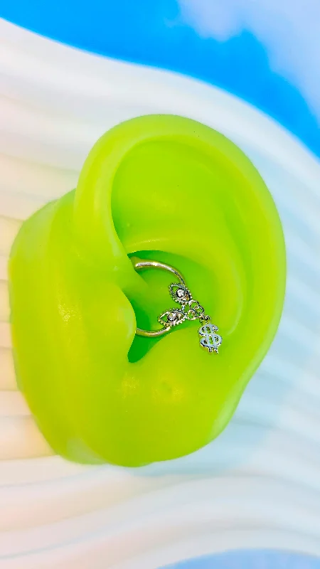 Fancy Rhinestone Nose Rings -16 Gauge 5/16 Clear Gem Dollar Sign Dangle Hinged Segment Ring Fancy Rhinestone Nose Rings -16 Gauge 5/16 Clear Gem Dollar Sign Dangle Hinged Segment Ring