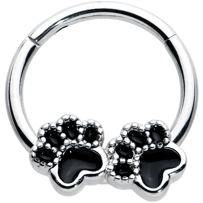 Nose Rings for Special Occasions and More -16 Gauge 3/8 Textured Black Paw Prints Hinged Segment Ring Nose Rings for Special Occasions and More -16 Gauge 3/8 Textured Black Paw Prints Hinged Segment Ring