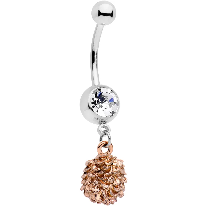 Comfortable Belly Rings for Unique Look -Clear Gem Autumn Pine Cone Dangle Belly Ring Comfortable Belly Rings for Unique Look -Clear Gem Autumn Pine Cone Dangle Belly Ring