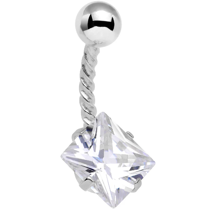 Belly Rings with Beautiful Crystal Details -Clear CZ Gem Party Princess Seriously Twisted Belly Ring Belly Rings with Beautiful Crystal Details -Clear CZ Gem Party Princess Seriously Twisted Belly Ring