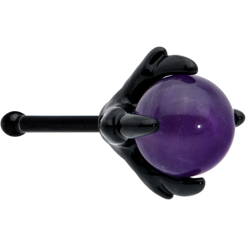 Nose Rings with Unique Designs for All -20 Gauge 1/4 Purple Synthetic Amethyst Black Claw Hand Nose Bone Nose Rings with Unique Designs for All -20 Gauge 1/4 Purple Synthetic Amethyst Black Claw Hand Nose Bone