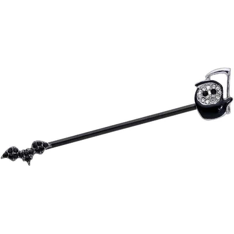 Women's Earrings – Elegant Designs for Every Personality--14 Gauge Clear Black Gem Reaper Bat Halloween Industrial Barbell 38mm Women's Earrings – Elegant Designs for Every Personality--14 Gauge Clear Black Gem Reaper Bat Halloween Industrial Barbell 38mm