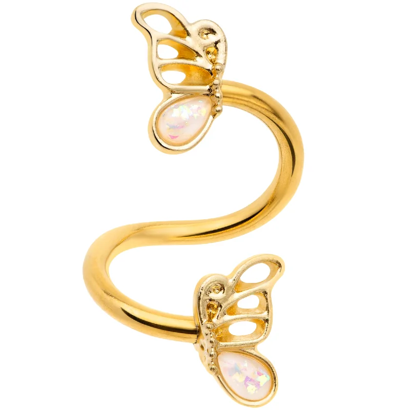 Comfortable Belly Rings for Casual Fashion -White Faux Opal Gold Tone Butterfly Spiral Twister Belly Ring Comfortable Belly Rings for Casual Fashion -White Faux Opal Gold Tone Butterfly Spiral Twister Belly Ring