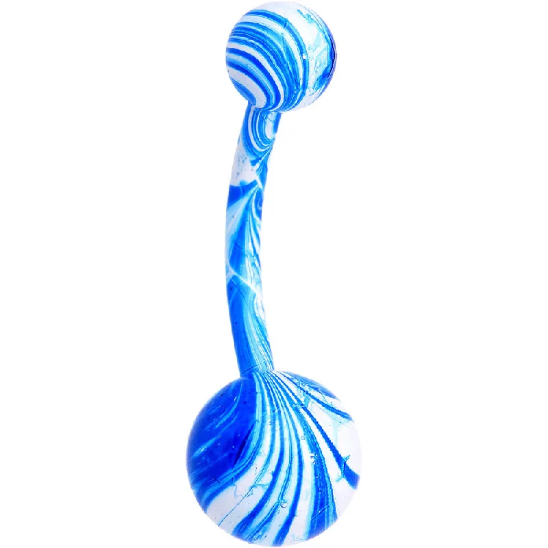 Beautiful Belly Rings with Gemstone Details -Steel Resin Blue Swirl Belly Ring