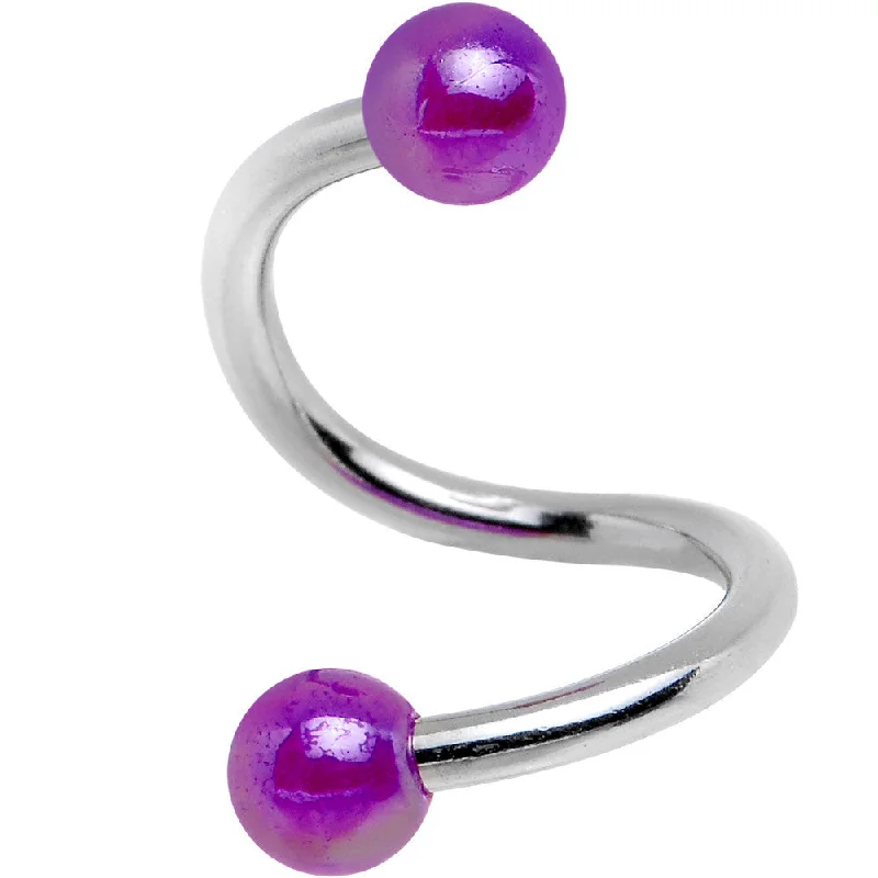 Women's Earrings – Elegant Designs for Every Personality--16 Gauge 5/16 Iridescent Purple Acrylic Ball Spiral Twister Ring