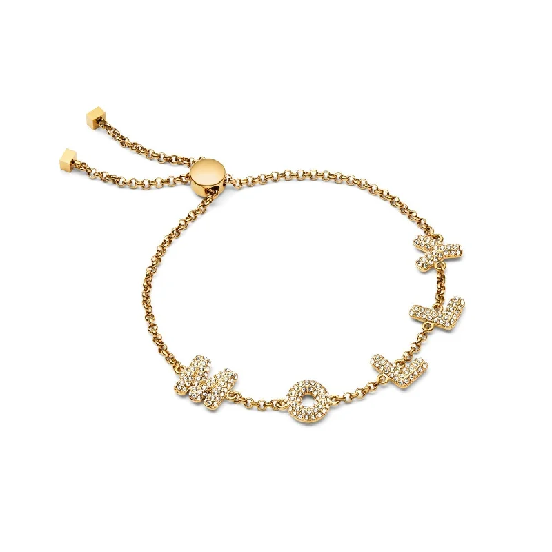 Affordable Bangles for Women-Spotlight Pavé Bubble Name Bracelet (Gold)