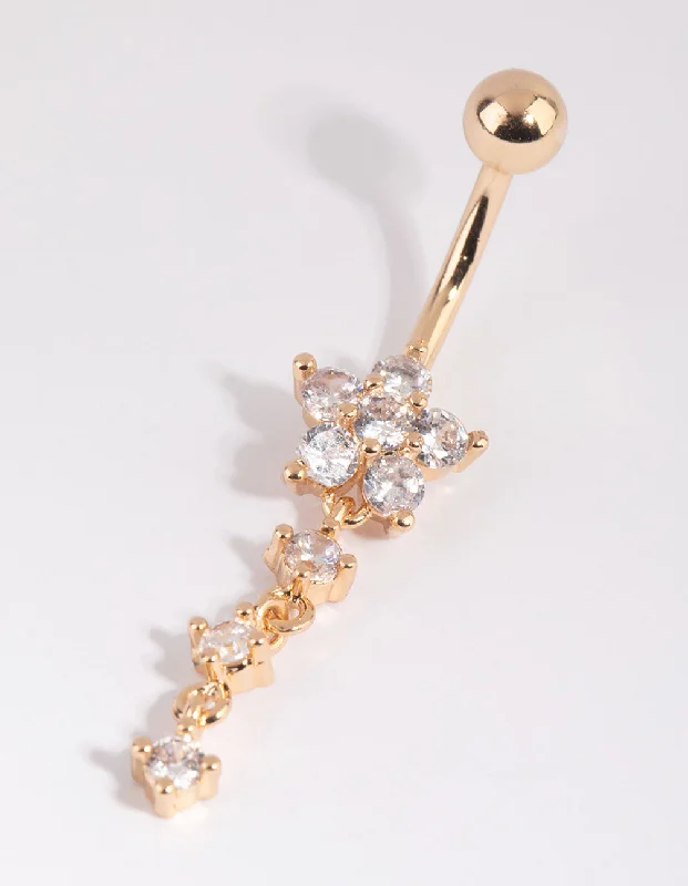 Trendy Belly Rings with Vibrant Details -Gold Surgical Steel Flower Belly Bar