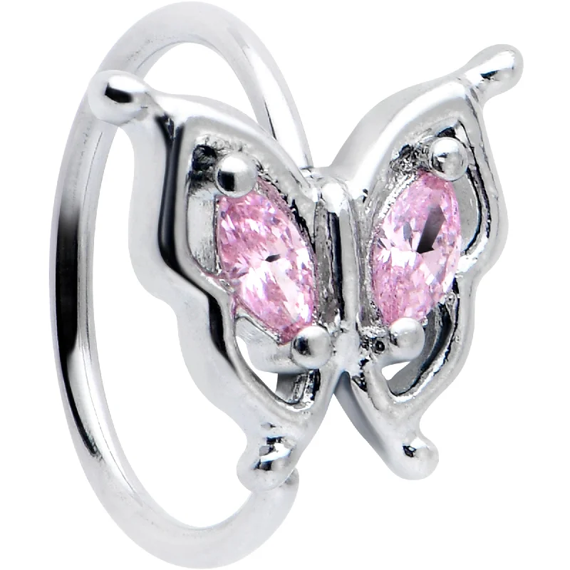 Nose Rings for Simple Style -20 Gauge 5/16 Pink Gem Fancy Fab Butterfly Nose Hoop