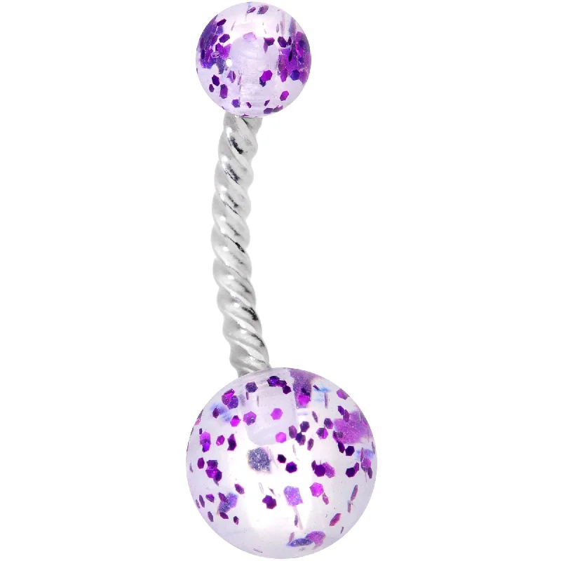 Beautiful Belly Rings with Gemstone Details -Clearly Coiled Purple Glitter Explosion Twisted Belly Ring Beautiful Belly Rings with Gemstone Details -Clearly Coiled Purple Glitter Explosion Twisted Belly Ring
