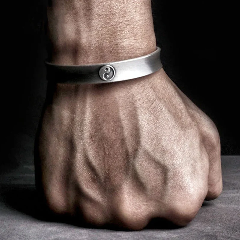 Classic Engraved Bracelets for Men-Buddha Stones 999 Sterling Silver Yin Yang Auspicious Clouds Balance Harmony Bracelet Classic Engraved Bracelets for Men-Buddha Stones 999 Sterling Silver Yin Yang Auspicious Clouds Balance Harmony Bracelet