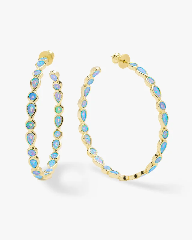 Women's Earrings – Elegant Designs for Every Personality--Isla Hoops 2" - Gold|Blue Opal Women's Earrings – Elegant Designs for Every Personality--Isla Hoops 2" - Gold|Blue Opal