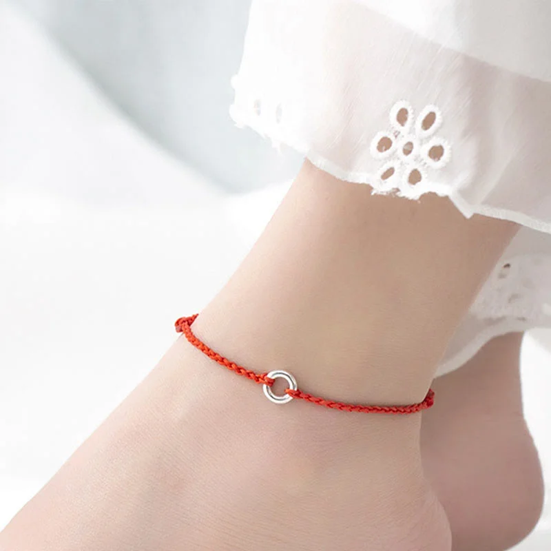 Fashionable Anklets with Elegant Shine-Buddha Stones 925 Sterling Silver Peace Buckle Luck String Braid Rope Anklet Fashionable Anklets with Elegant Shine-Buddha Stones 925 Sterling Silver Peace Buckle Luck String Braid Rope Anklet