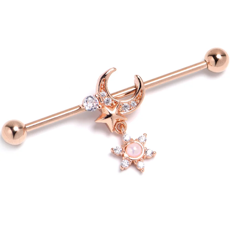 Women's Earrings – Elegant Designs for Every Personality--14 Gauge Clear CZ Gem Rose Gold Tone Moon Star Industrial Barbell 38mm Women's Earrings – Elegant Designs for Every Personality--14 Gauge Clear CZ Gem Rose Gold Tone Moon Star Industrial Barbell 38mm