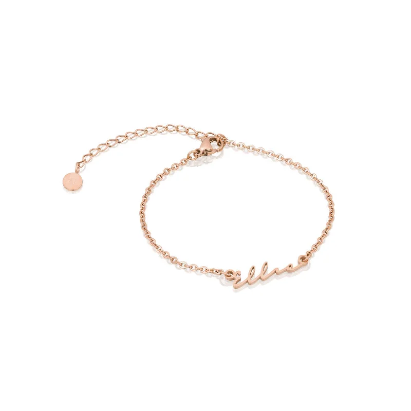 Wedding Bangles for Women with Diamonds-Mini Signature Name Bracelet (Rose Gold)