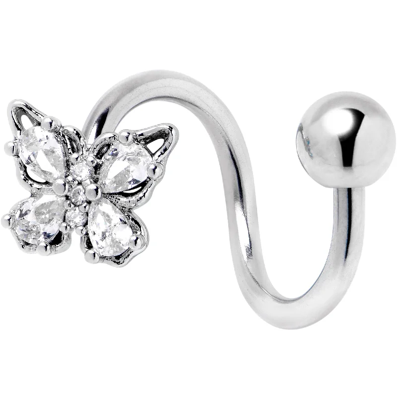 Unique Belly Rings with Artistic Shapes -Clear Gem Baroque Beauty Butterfly Spiral Twister Belly Ring Unique Belly Rings with Artistic Shapes -Clear Gem Baroque Beauty Butterfly Spiral Twister Belly Ring