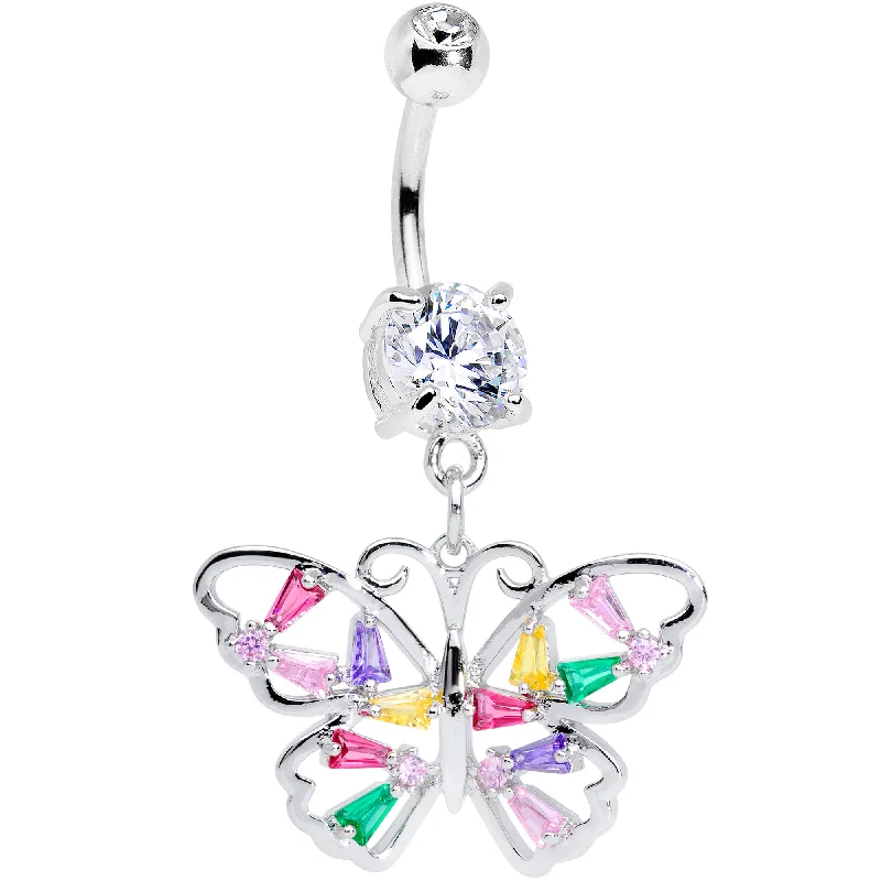 Comfortable Belly Rings with Elegant Touch -Green Pink Red CZ Gem Spring Butterfly Dangle Belly Ring Comfortable Belly Rings with Elegant Touch -Green Pink Red CZ Gem Spring Butterfly Dangle Belly Ring