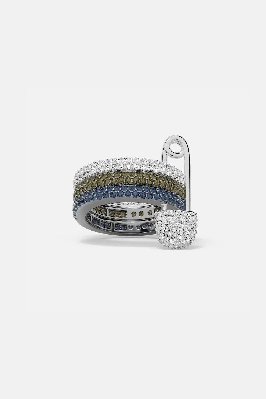 Chic Women's Rings for Fashion-Forward Looks-Triple Hoop Safety Pin Ring in Khaki and Blue Chic Women's Rings for Fashion-Forward Looks-Triple Hoop Safety Pin Ring in Khaki and Blue